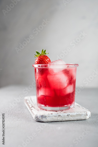Wallpaper Mural Srawberry soda drink with ice on grey background. Torontodigital.ca