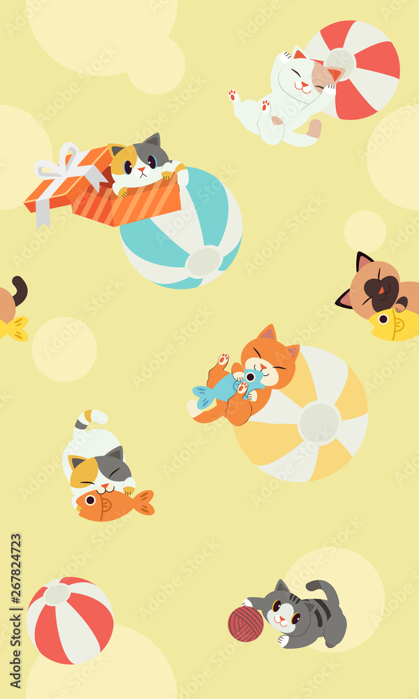 The Seamless pattern of cat and ball. group of doodle happy cat.The seamless pattern cat .Seamless pattern ball. Cat in the box. kitten and fish. kitten and ball. sleeping kitten. The Seamless pattern of cat and ball. group of doodle happy cat.The seamless pattern cat .Seamless pattern ball. Cat in the box. kitten and fish. kitten and ball. sleeping kitten.