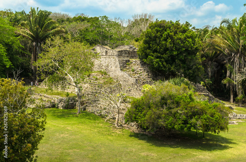 Ruins at the Mayan city of Kohunlich - large archaeological site of the pre-Columbian Maya civilization, the Yucatán Peninsulain, the state Quintana Roo, Mexico 