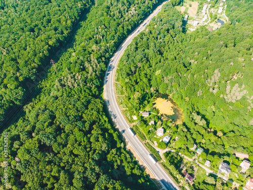 overhead view of highway near village © phpetrunina14