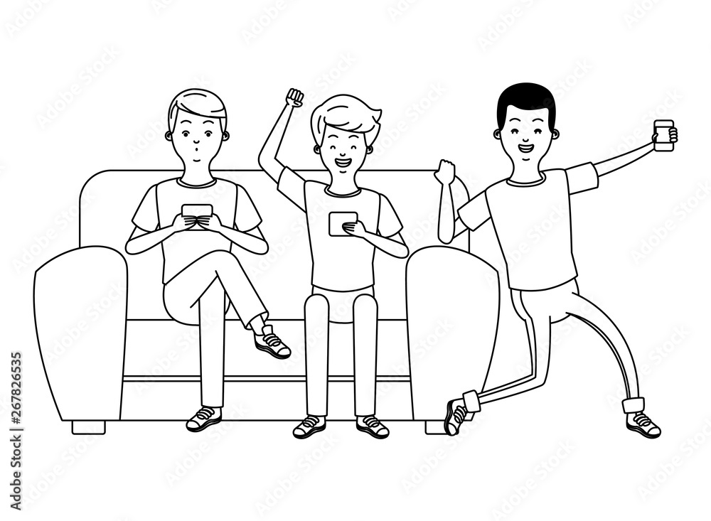 young men cartoon in black and white young men cartoon in black and white