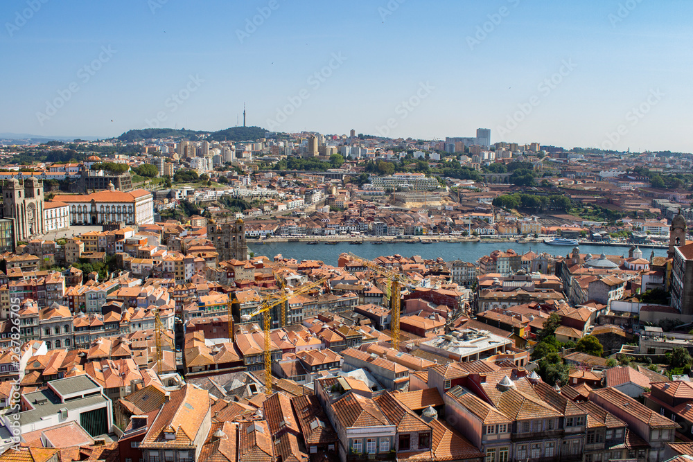 Porto city skyline/old town with Porto Cathedral (Sé do Porto) and Douro River, Portugal