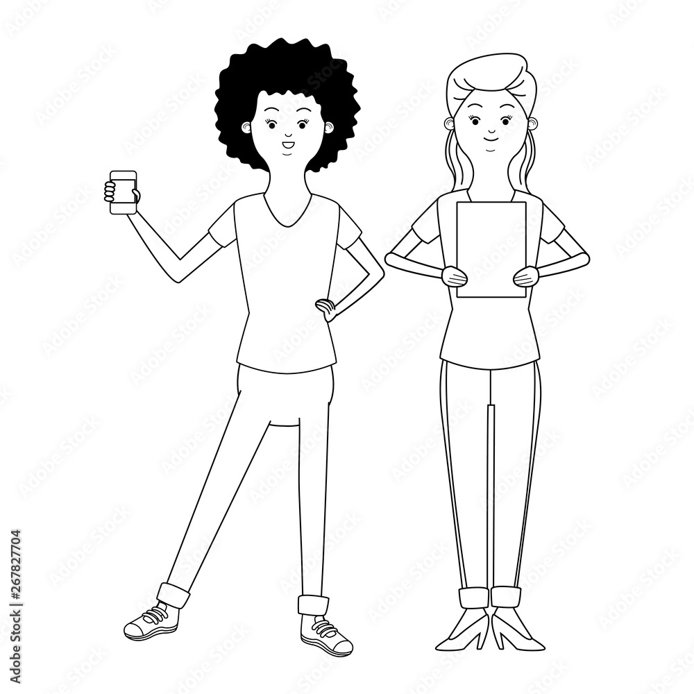 beautiful young women cartoon in black and white beautiful young women cartoon in black and white