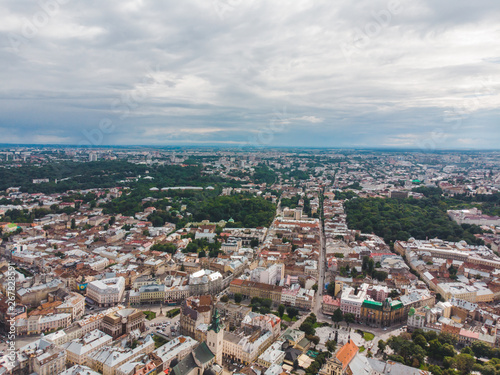 aerial view old european city with red roofs