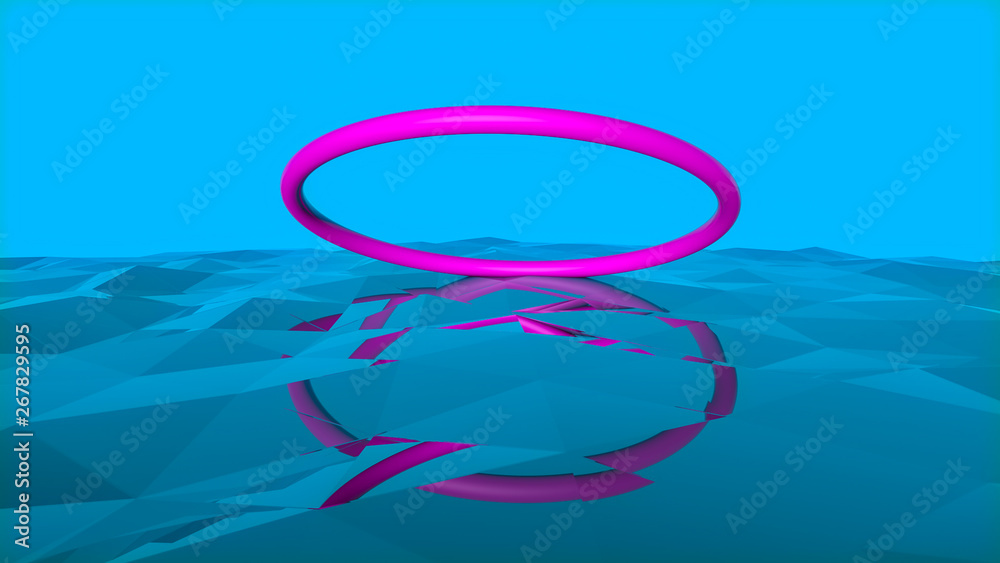 purple three-dimensional rings on a turquoise background. 3d render illustration