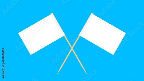 wooden toothpicks flags miniature isolated on blue background, toothpick flags rectangle blank or white, toothpick cross icon, toothpick flags for mini stick pointer message