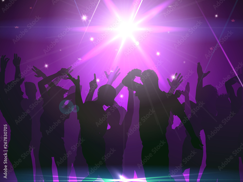Silhouette of  party people on a spotlight background