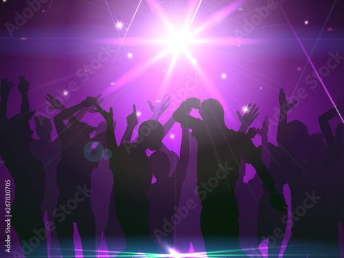 Silhouette of party people on a spotlight background