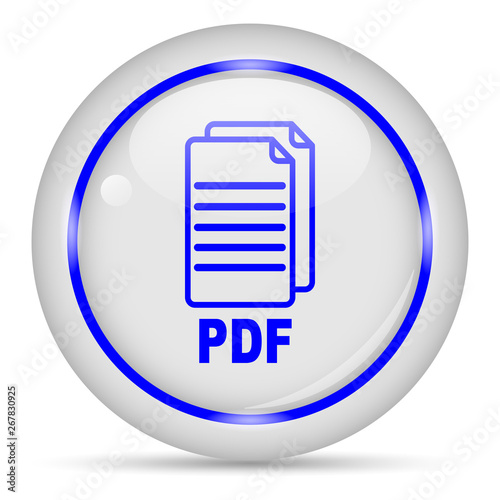 PDF file icon. White glossy round vector icon in eps 10. Editable modern design internet button on white background.