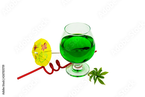 Concept of marijuana cocktail, drink containing thc or cbd