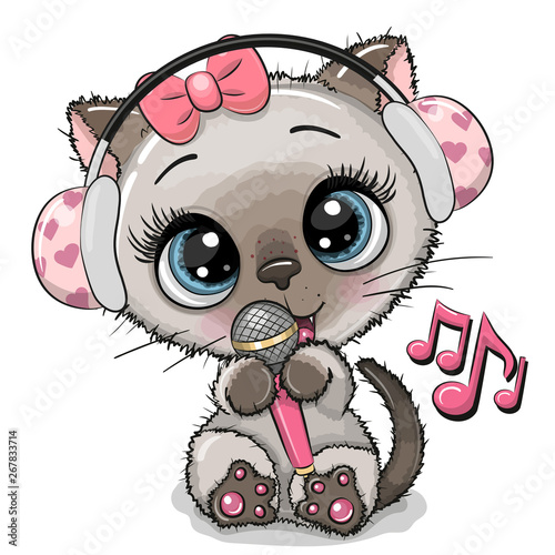 Cartoon Cat with headphones and microphone
