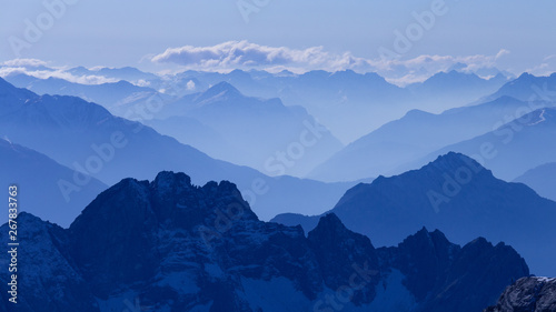 The view from the peak of Zugspitze, Germany, in late Autumn