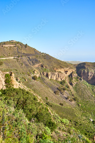 Hiking at volcanic crater "Pico de Bandama" in Gran Canaria - Spain