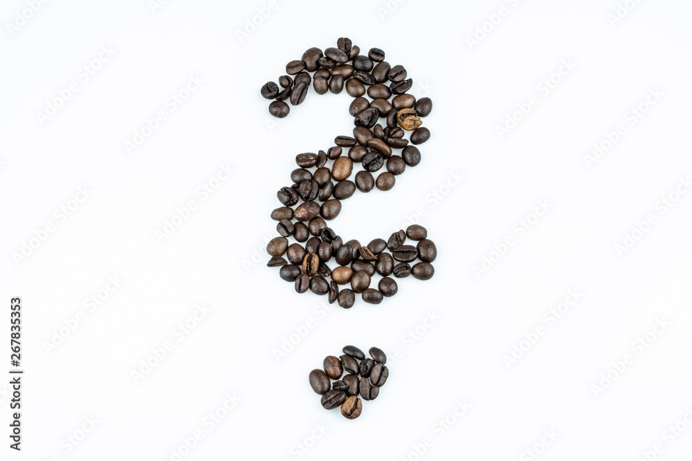 Coffee Beans as question mark - isolated on white background Coffee Beans as question mark - isolated on white background