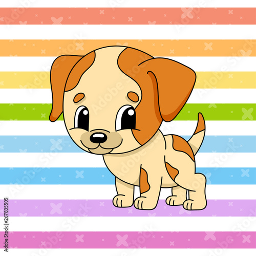 Spotted dog. Cute character. Colorful vector illustration. Cartoon style. Isolated on color background. Design element. Template for your design, books, stickers, cards, posters, clothes.