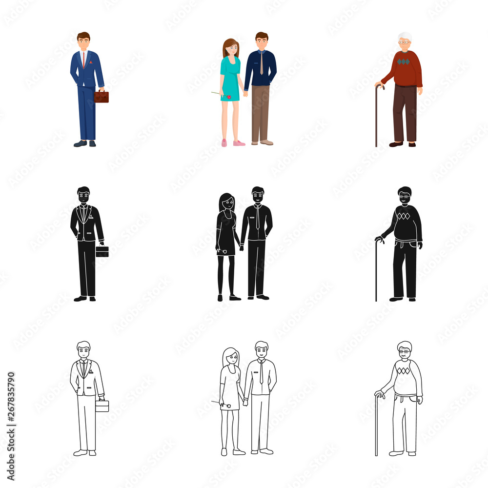 Vector illustration of character and avatar sign. Set of character and portrait vector icon for stock. Vector illustration of character and avatar sign. Set of character and portrait vector icon for stock.