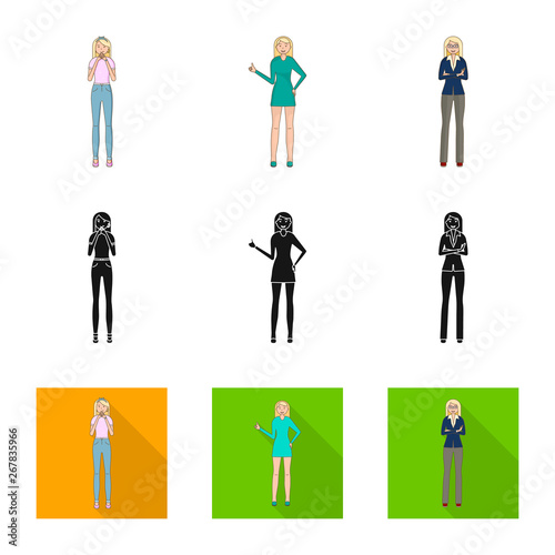 Isolated object of posture and mood logo. Set of posture and female vector icon for stock.