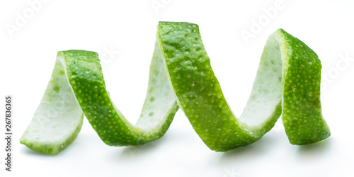 Lime fruit peel isolated on the white background. photo