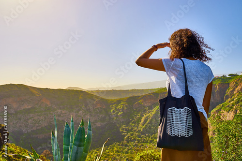 Hiking at volcanic crater 