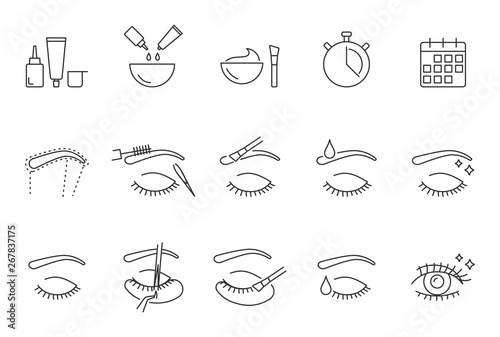 Eyelashes and eyebrows correction vector icons set
