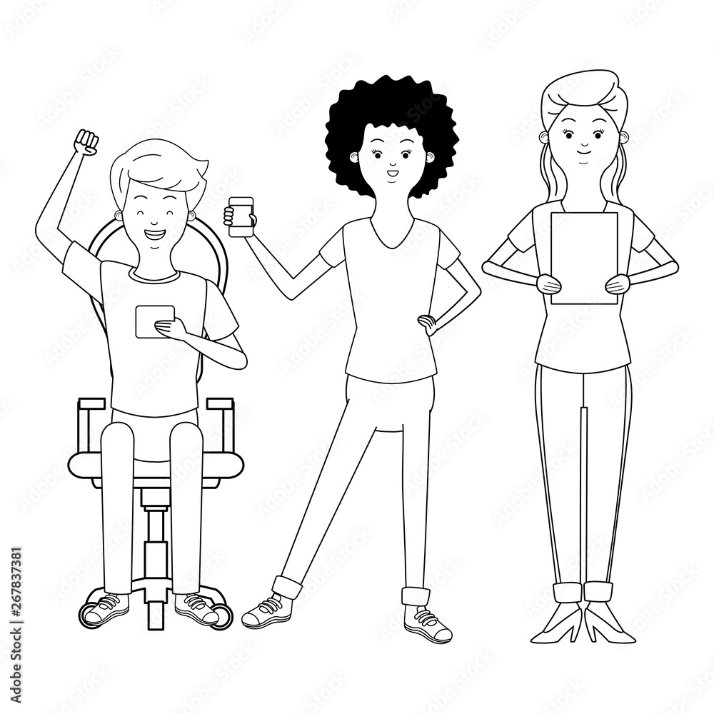 Millennials and smartphones in black and white Millennials and smartphones in black and white