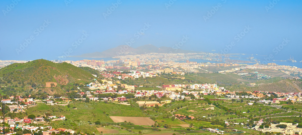 Aerial view of northern Gran Canaria with capital Las Palmas - obrazy, fototapety, plakaty 