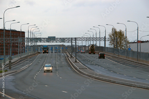 car traffic on the viaduct on the highway