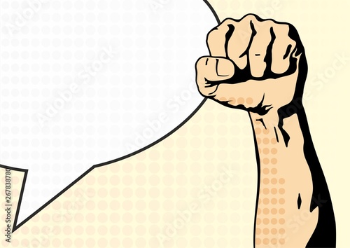 Fist male hand, proletarian protest symbol. Clenched fist held in protest. Power sign. Vector illustration