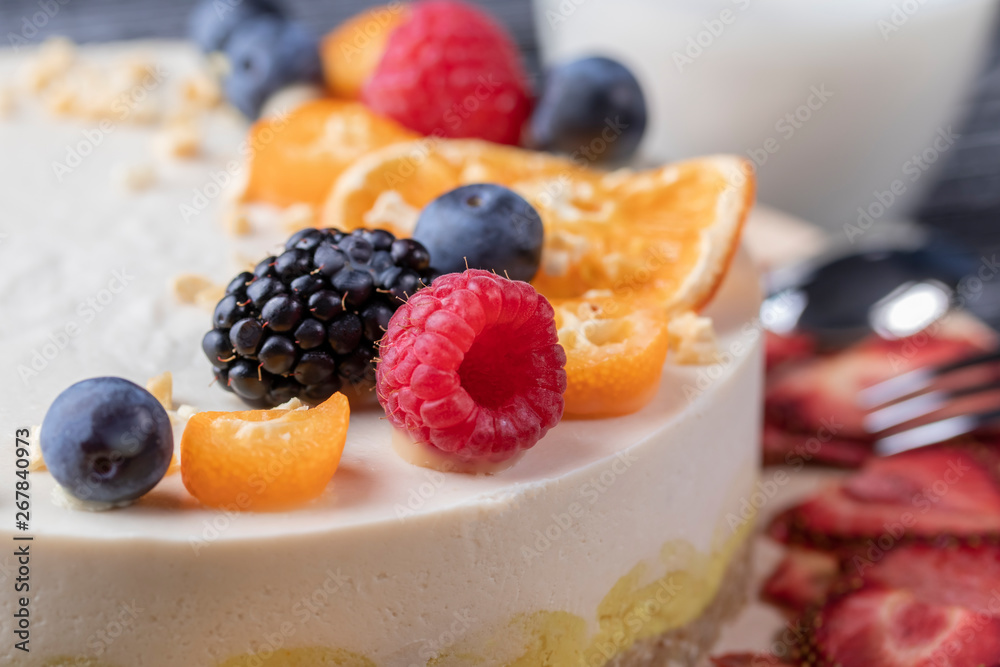 Cake from organic products without baking with berries and fruits Cake from organic products without baking with berries and fruits