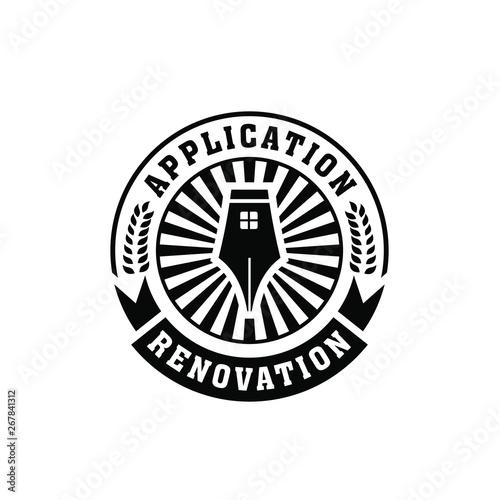 Vintage Pencil and House for Study at Home logo design inspiration
