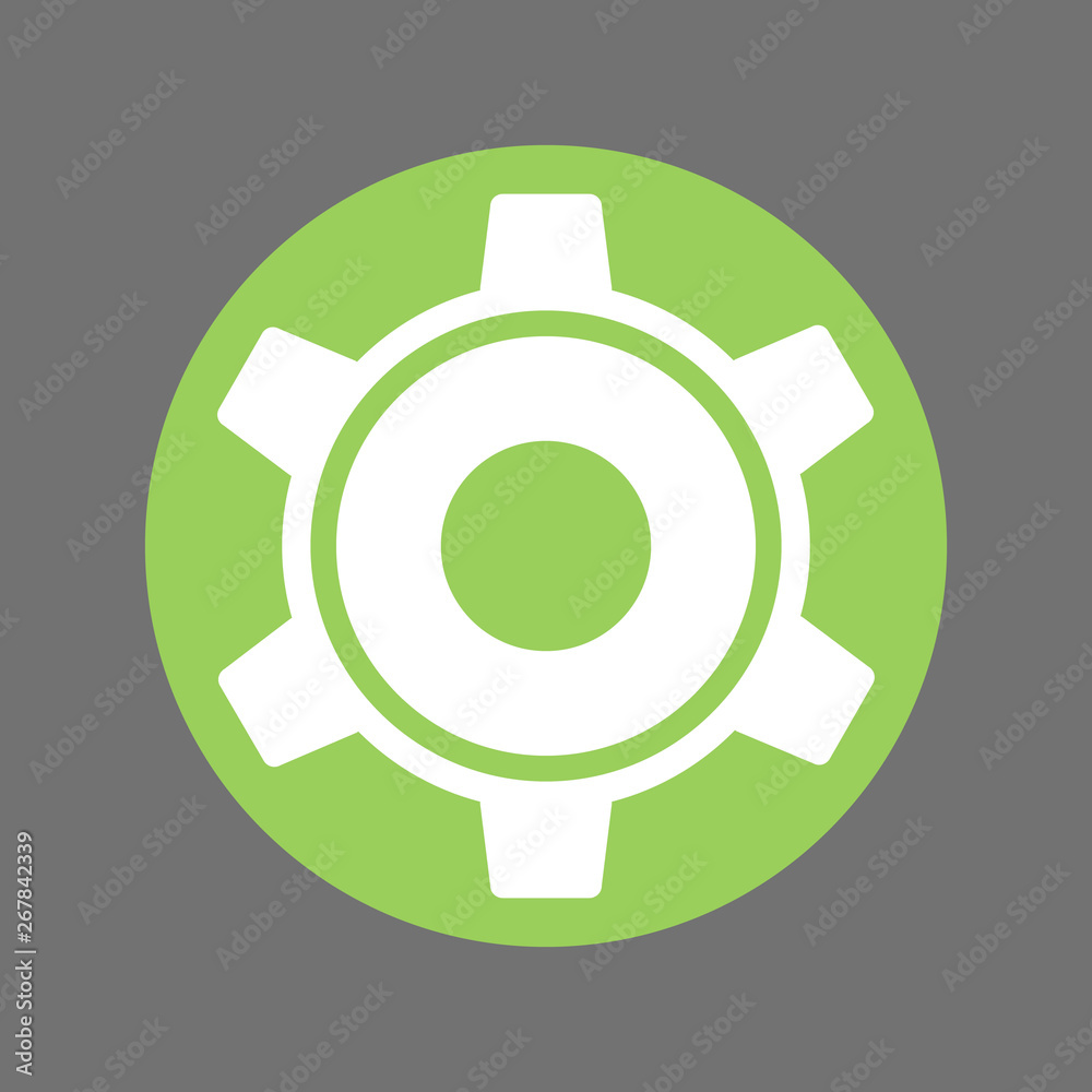 Gear icon. Illustration style is flat iconic bicolor eco green and gray symbol on white background. Rasterized copy JPG Gear icon. Illustration style is flat iconic bicolor eco green and gray symbol on white background. Rasterized copy JPG