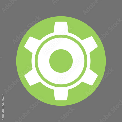 Gear icon. Illustration style is flat iconic bicolor eco green and gray symbol on white background. Rasterized copy JPG