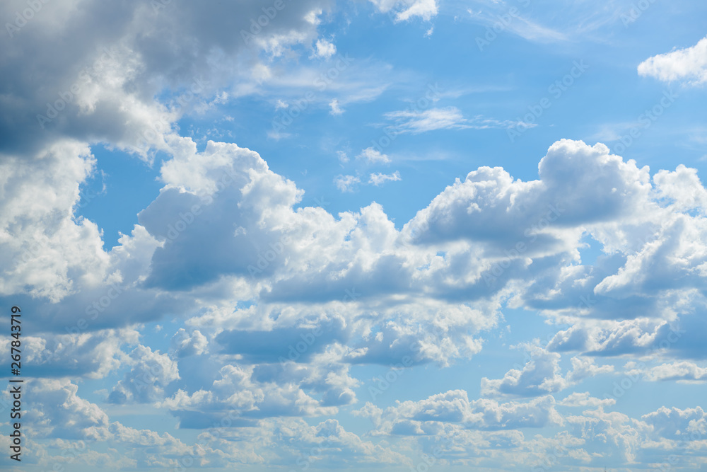Fototapeta premium Bright sunny clouds, beautiful sky at day as background
