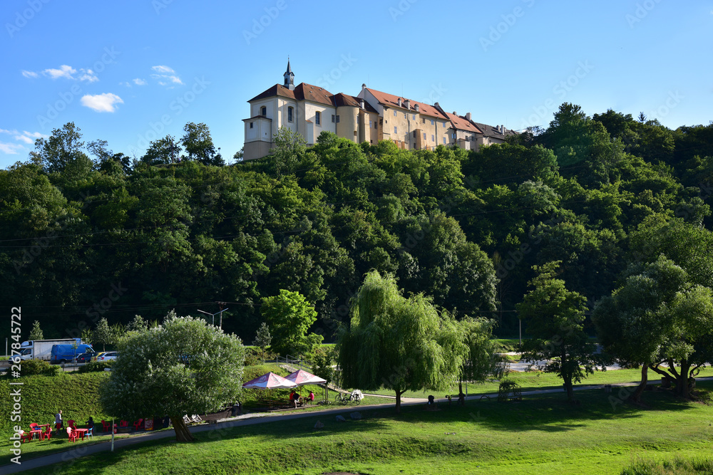 Church of the Exalation of the Holy Cross, Chateau Nizbor, weir Church of the Exalation of the Holy Cross, Chateau Nizbor, weir