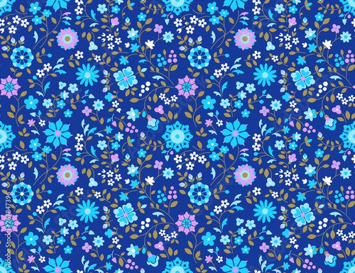 Blue and pink wild flowers. Seamless floral pattern.