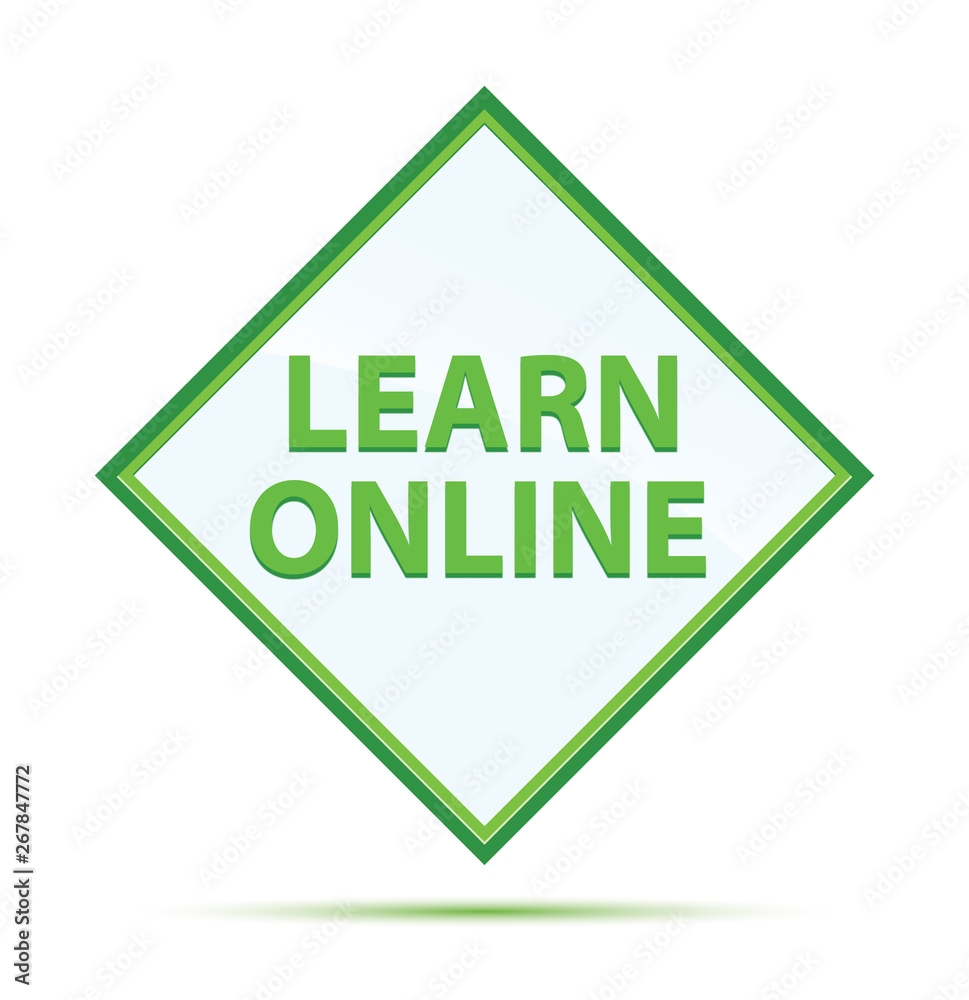 Learn Online modern abstract green diamond button