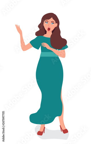 Singing an Opera singer is unusual and elegant. Performance on stage or in the theater. Performer of Opera arias.  Vector illustration of people singing vocal art