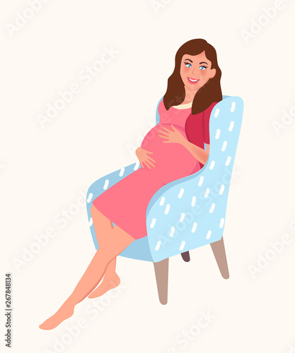 A pregnant woman with an embryo in her stomach. I love mom! mother's day or women's day slogan. Vector illustration of family relations