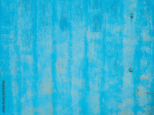 texture of old metal surface, blue paint, rust stains and scratches