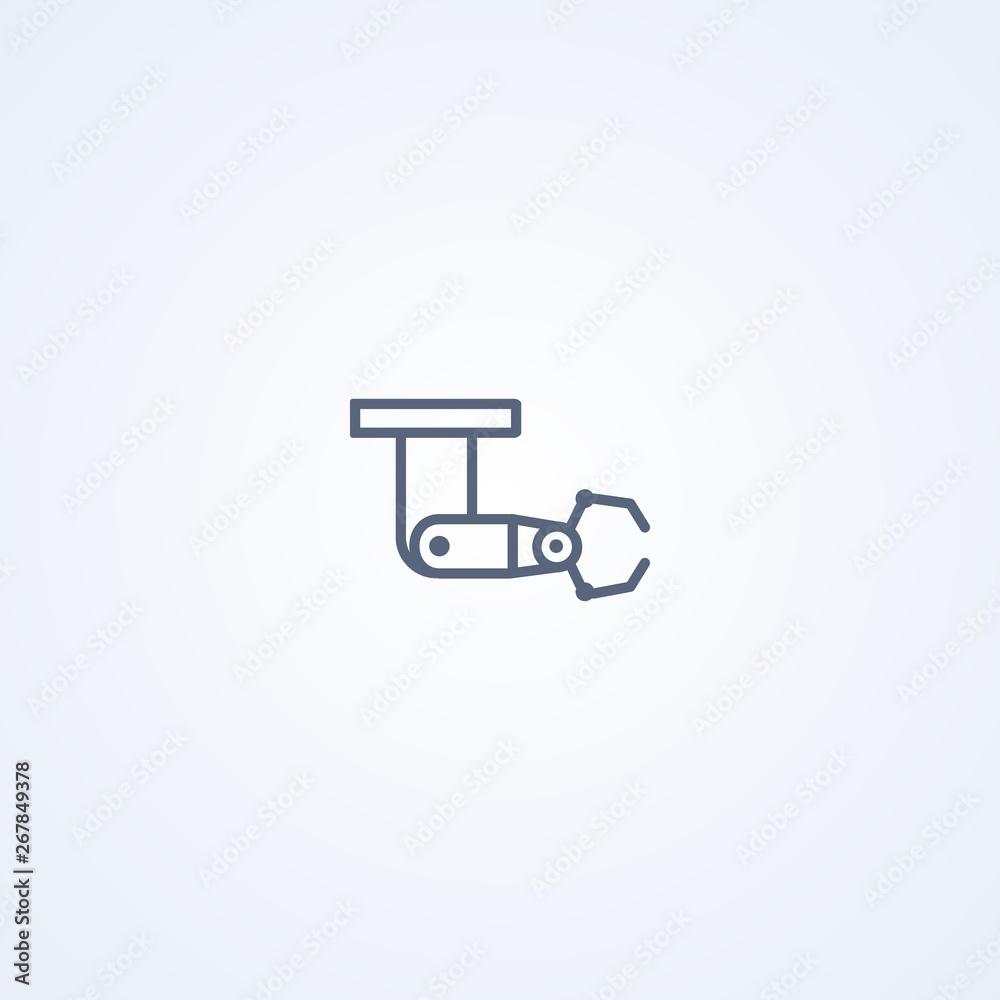 Machine concept industrial robotic arm, vector best gray line icon Machine concept industrial robotic arm, vector best gray line icon