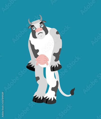 Cow sad. Farm animal sorrowful emotions. beef dull. Vector illustration