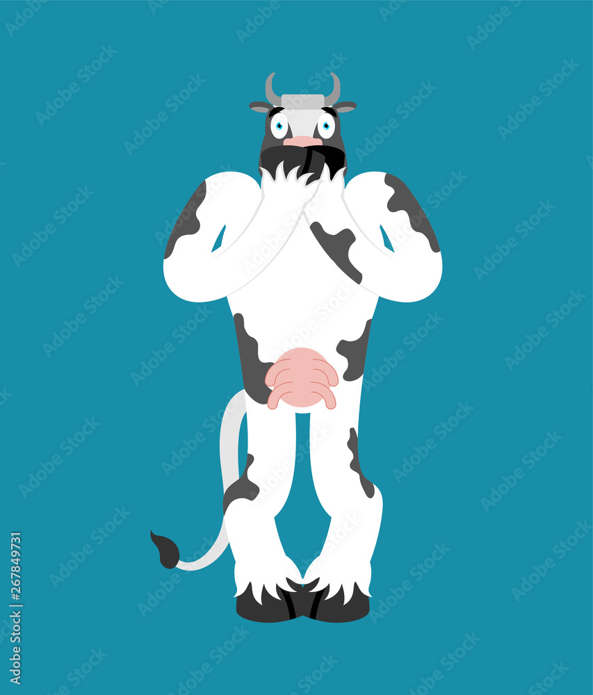 Cow scared OMG emotion. Farm animal Oh my God emoji. Frightened beef ...