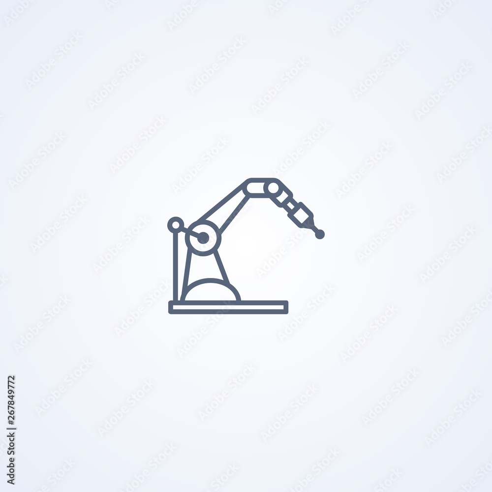 Machine concept industrial laser robotic arm manipulator, vector best gray line icon Machine concept industrial laser robotic arm manipulator, vector best gray line icon