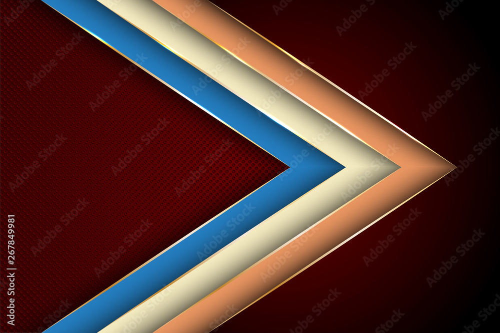 Polygonal arrow with gold triangle edge lines banner vector design. Rich poster background template. Abstract wallpaper modern design. Poly gradient shapes with metallic glossy edge lines.