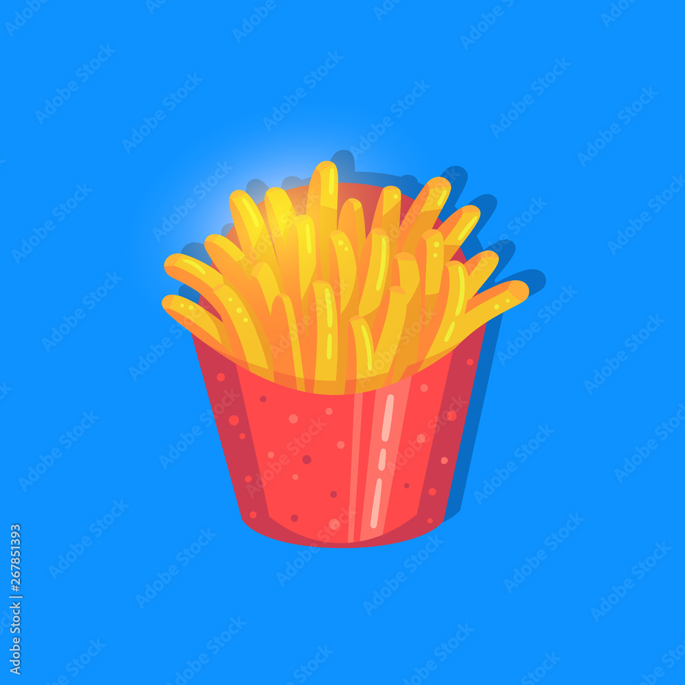 French fries bright icon in cartoon style. Fast food nutrition. French fries bright icon in cartoon style. Fast food nutrition.