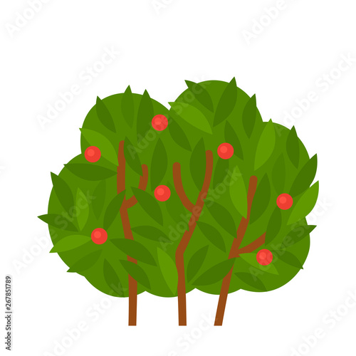 green bush with bright leaves. Icon in flat style vector illustration