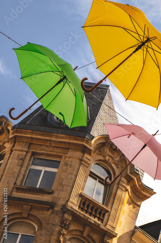 Fototapeta Naklejka Na Ścianę i Meble -  Umbrellas installation in the city center of Luxembourg