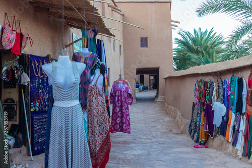 Traditional colorful clothes on the market, Morocco