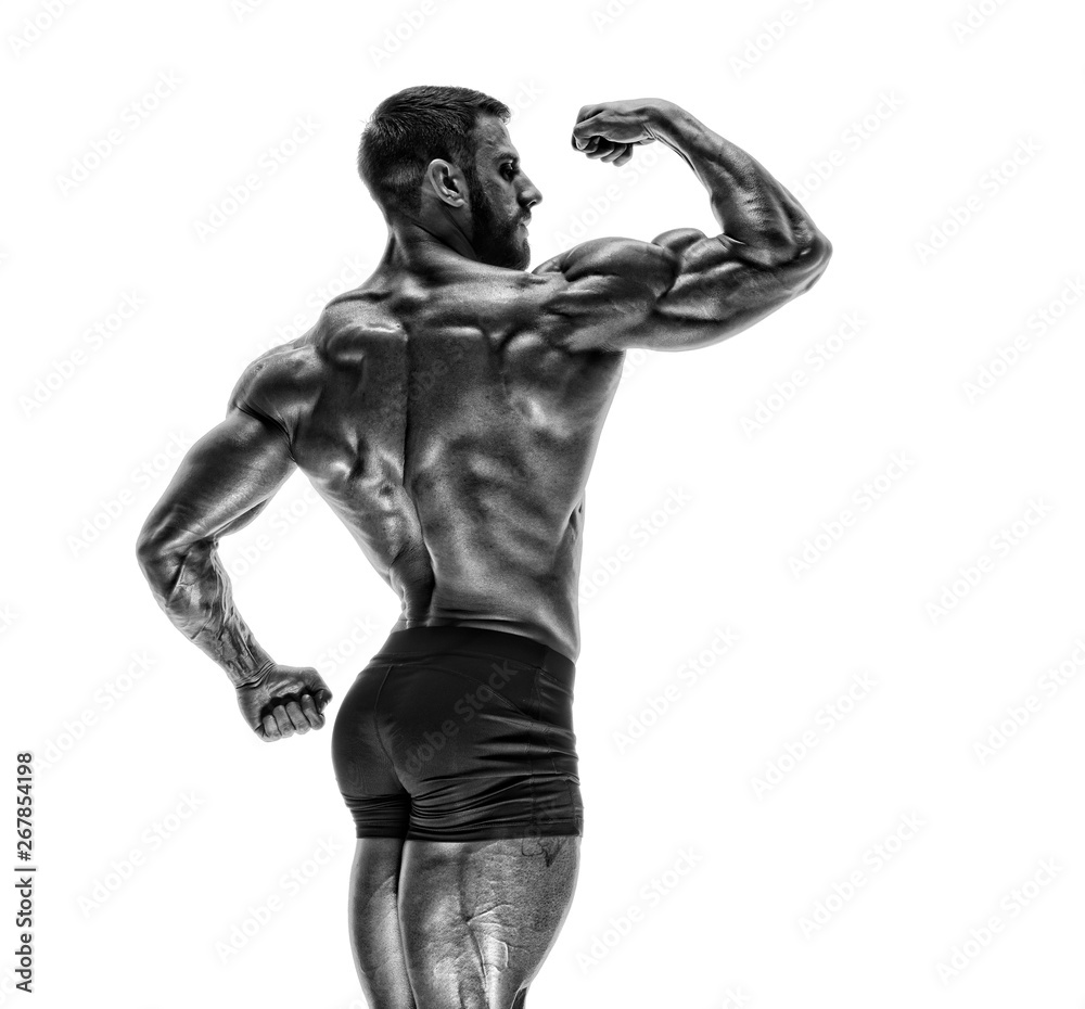 Muscular Men Flexing Muscles. Black and White Image