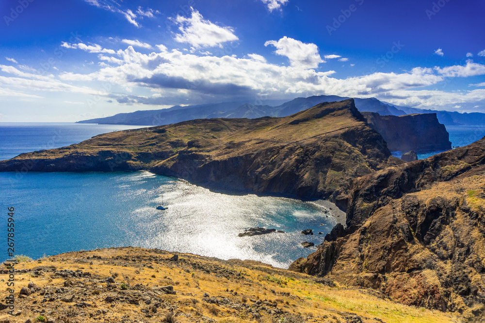 Panoramic landscape view of Atlantic ocean coastline at Portugal island Madeira.